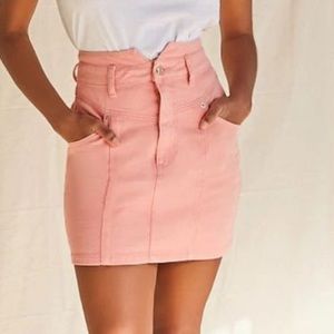 Pink Notched Denim Mini Skirt